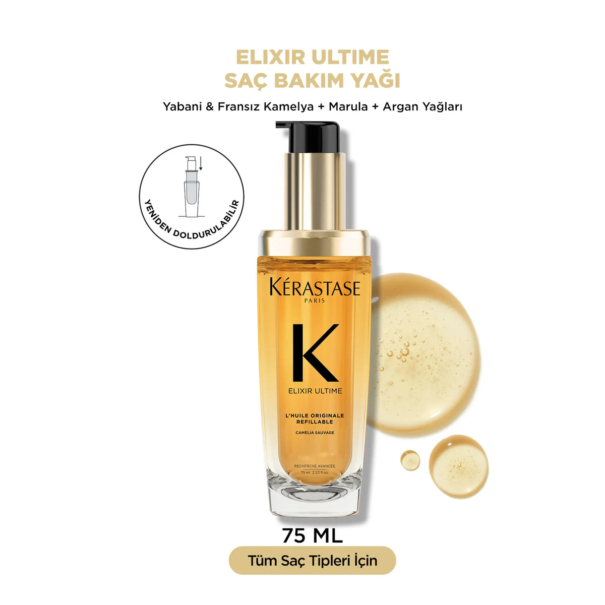 Kérastase Elixir Ultime L'Huile Originale Saç Yağı 75 ml – Yeniden Doldurulabili image 9